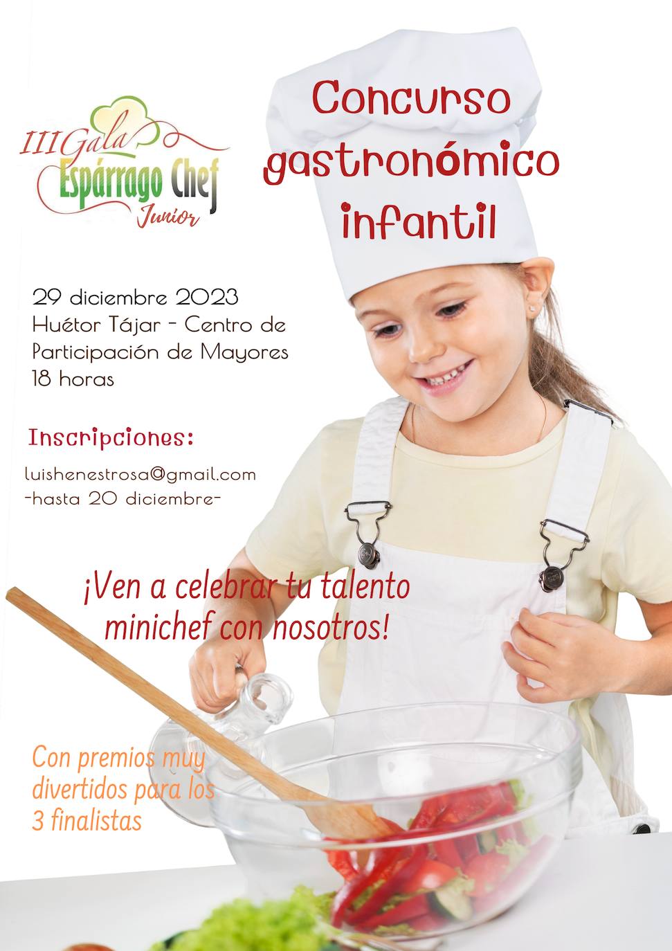 La III Gala Espárrago Chef Junior se celebrará el 29 de diciembre en Huétor Tájar