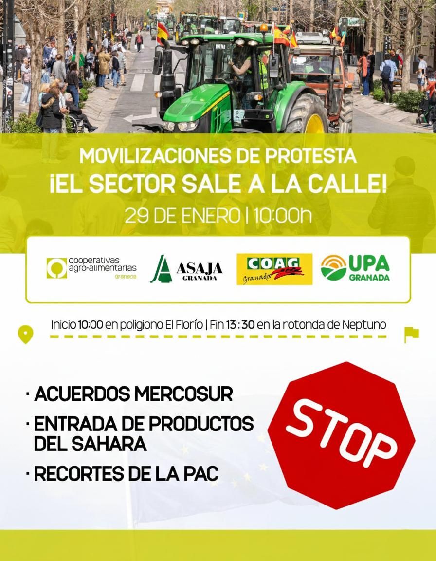 Tractorada en Granada para exigir una PAC fuerte y frenar acuerdos que ponen en riesgo la alimentación
